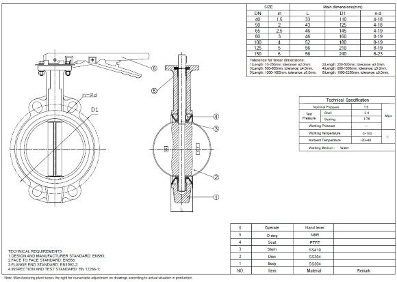 PN16 DN50 Butterfly valve, body and disc made of stainless steel AISI 304, Seat PTFE PN16 DN50 Butterfly valve, body and disc made of stainless steel AISI 304, Seat PTFE