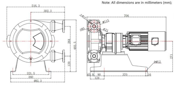 Индустриальный шланговый насос JXHIN-25-CI-EPDM-P, 792 л/час, 1,1 кВт, 16 бар, 380В Индустриальный шланговый насос JXHIN-25-CI-EPDM-P, 792 л/час, 1,1 кВт, 16 бар, 380В