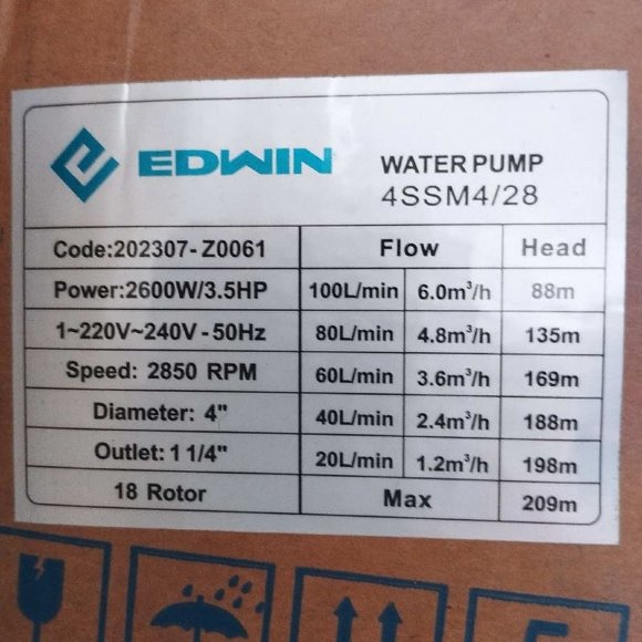 Скважинный насос 4SSM4/28, Outlet: 1 1/4 дюйма, 2,6kW, 220V