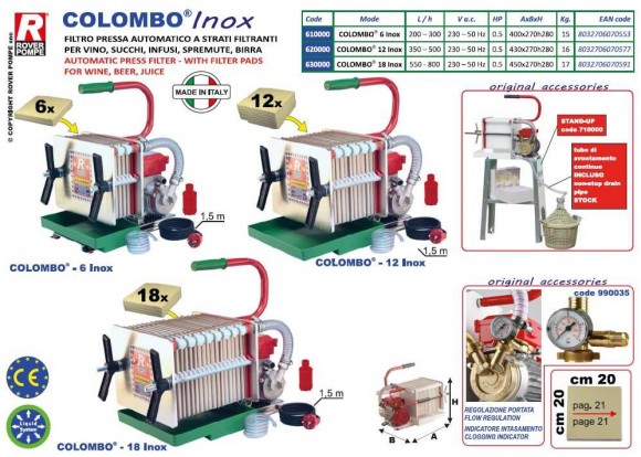 Filtre-presse à cadre Inox COLOMBO 6 Filtre-presse à cadre Inox COLOMBO 6