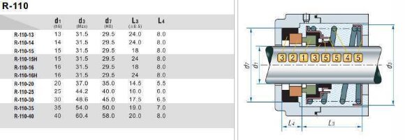 Gleitringdichtung R-110 13, CAR/CER, VITON, 304