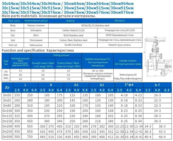 DN50 PN25 Задвижка клиновая с выдвижным шпинделем из нержавеющей стали 30нж64нж DN50 PN25, ГОСТ