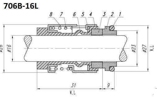 Mechanical seal for Grundfos R-706B 12, L, SIC/SIC, VITON, 316