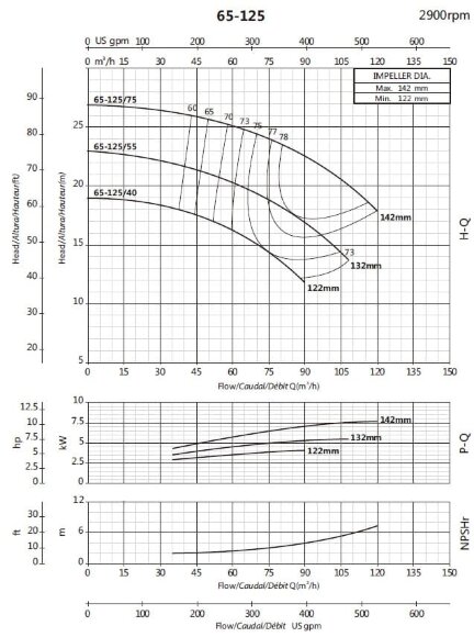 Bomba de consola para riego BSM 65-125/55 (72/19), 5,5kW, 2900