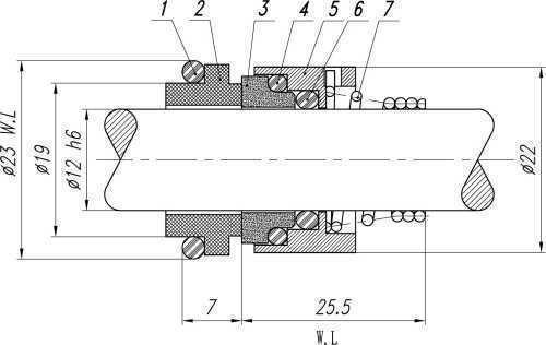 Shaft seal Lowara R-LW 16, SIC/SIC, VITON, 316