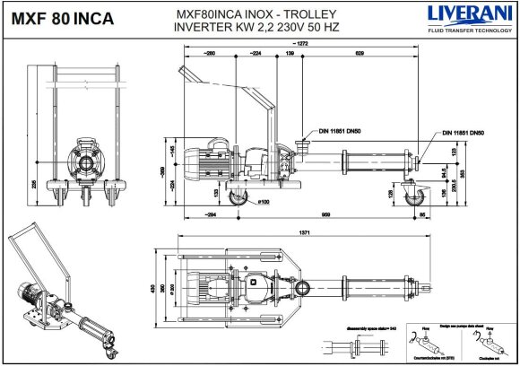 Bomba de tornillo LIVERANI MXF80INCA TF 2,2kW 115-544rpm 380V AISI316 con convert. de frecuen., control remoto (15m), sobre carro Bomba de tornillo LIVERANI MXF80INCA TF 2,2kW 115-544rpm 380V AISI316 con convert. de frecuen., control remoto (15m), sobre carro
