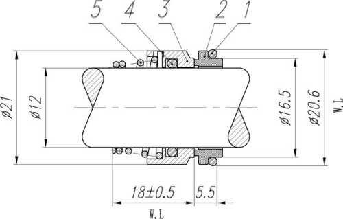 Одинарное уплотнение торцевое насоса Liverani, LOWARA R-BT-RN 12, SS/CAR, VITON, 304, T8RN