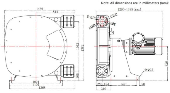 Индустриальный шланговый насос JXHIN-100-CI+SS-F-NR-P, 42 м3/час, 15 кВт, 16 бар, 380В