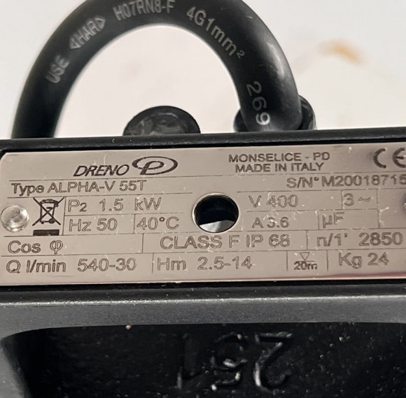 Bomba sumergible Dreno ALPHA V55 T con impulsor vortex Bomba sumergible Dreno ALPHA V55 T con impulsor vortex
