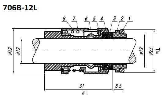 Mechanical seal for Grundfos R-706B 16, CAR/SIC, EPDM, 304