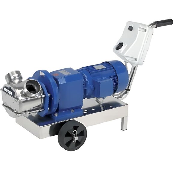 Pompe à bière à impulseur LIVERANI RID MAXI 80 NR TF 4,0kW, 235tr/min, 380V avec réducteur, sur chariot, panneau CE, protection contre la marche à sec Pompe à bière à impulseur LIVERANI RID MAXI 80 NR TF 4,0kW, 235tr/min, 380V avec réducteur, sur chariot, panneau CE, protection contre la marche à sec