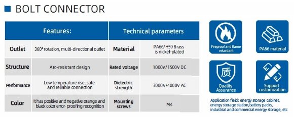 CN08-LSP200A-01-LD, 200A, 1500V CC conector tipo tornillo, naranja