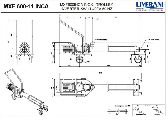Bomba de tornillo para suspensiones LIVERANI MXF600INCA TF 11kW 108-367rpm 380V AISI304 con convertidor de frecuen., control remoto (15m), sobre carro Bomba de tornillo para suspensiones LIVERANI MXF600INCA TF 11kW 108-367rpm 380V AISI304 con convertidor de frecuen., control remoto (15m), sobre carro