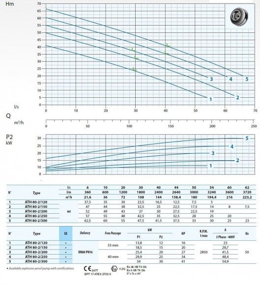 Dreno Pompe ATH-EX 80-2/200 з відцентровим двоканальним робочим колесом Dreno Pompe ATH-EX 80-2/200 з відцентровим двоканальним робочим колесом