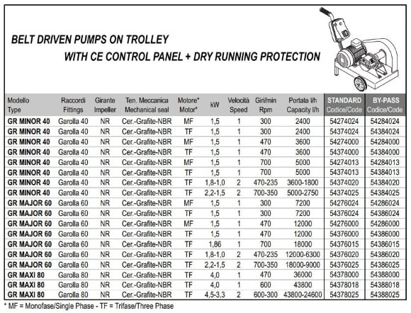 Bomba de impulsor LIVERANI GR MAJOR 60 NR TF de 1,8-1,0kW, 470-235rpm, 380V, por correa, un carro, panel de control CE, protección func. en seco Bomba de impulsor LIVERANI GR MAJOR 60 NR TF de 1,8-1,0kW, 470-235rpm, 380V, por correa, un carro, panel de control CE, protección func. en seco