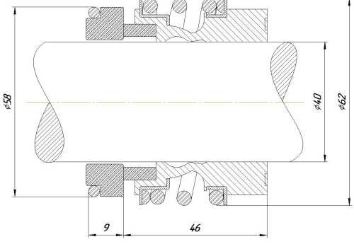 Торцевое механическое уплотнение вала R-MG13 40, SIC/SIC, VITON, 304, G6