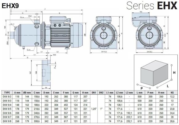 Bomba multietapa horizontal para fregaderos industriales EHX 9/7, 2,2 kW, 14,4 m3/h, 84 m, 220 V/M, AISI 304 (EBARA MATRIX) Bomba multietapa horizontal para fregaderos industriales EHX 9/7, 2,2 kW, 14,4 m3/h, 84 m, 220 V/M, AISI 304 (EBARA MATRIX)