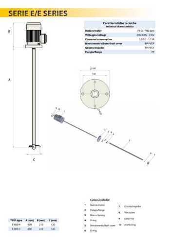 Der Mischer ist industriell E-600-4 230В 1f., 60см РVDF