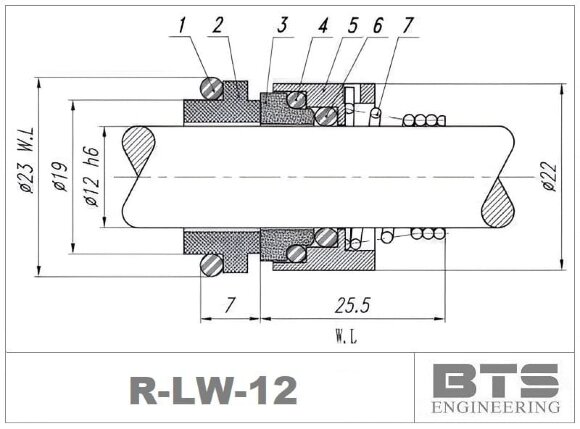 Shaft seals Lowara R-LW 12, SIC/SIC, VITON, 316 type VULCAN 135, BURGMANN BT-FH, AESSEAL T06D, T06DU, ROTEN UNITEN 5K Shaft seals Lowara R-LW 12, SIC/SIC, VITON, 316 type VULCAN 135, BURGMANN BT-FH, AESSEAL T06D, T06DU, ROTEN UNITEN 5K