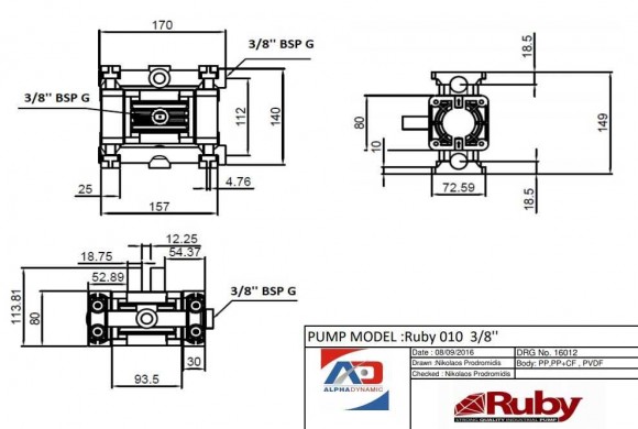 RUBY 010P-P-NTPT-F pneumatic diaphragm pump RUBY 010P-P-NTPT-F pneumatic diaphragm pump
