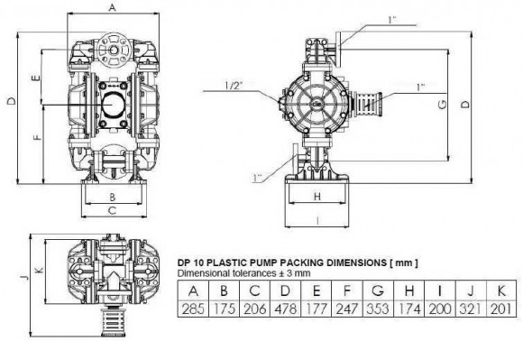 Pompe pneumatique à membrane DP 10 PVDF/T Pompe pneumatique à membrane DP 10 PVDF/T
