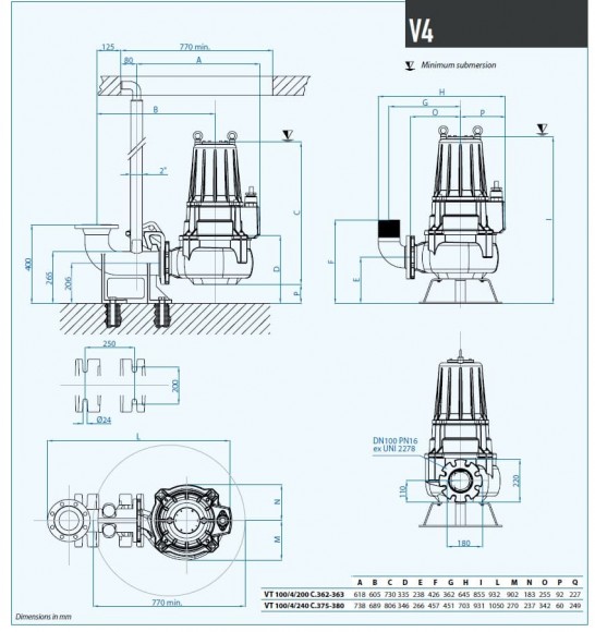 Tauchpumpe Dreno VT 100/4/200 C.362 mit VORTEX Laufrad Tauchpumpe Dreno VT 100/4/200 C.362 mit VORTEX Laufrad