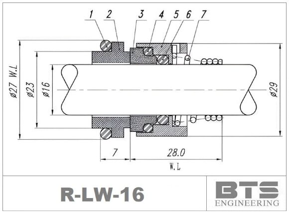 Ущільнення валу Lowara R-LW 16, CAR/SIC, EPDM, 304 типу ROTEN UNITEN 5K, BURGMANN BT-FH, AESSEAL T06D, T06DU, VULCAN 135 Ущільнення валу Lowara R-LW 16, CAR/SIC, EPDM, 304 типу ROTEN UNITEN 5K, BURGMANN BT-FH, AESSEAL T06D, T06DU, VULCAN 135
