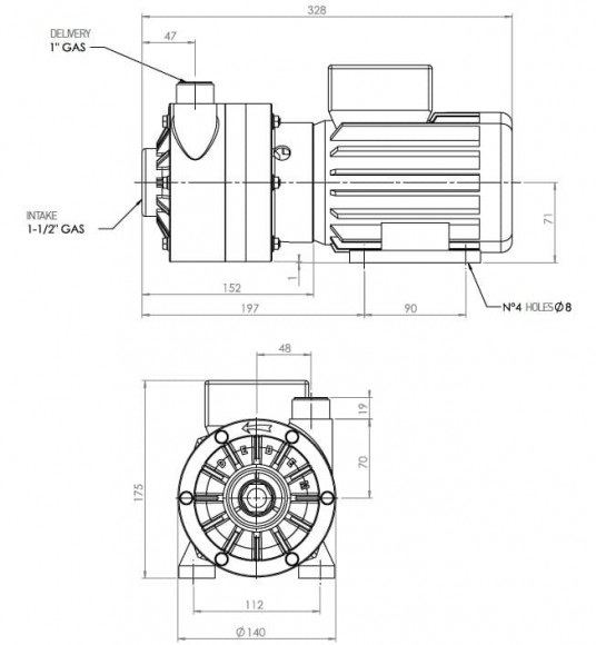 Горизонтальный центробежный насос МВ 100, ПП, VITON, B, 1 фаза