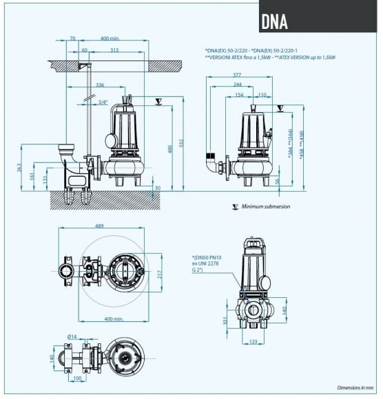 Submersible pump Dreno DNA 50-2/150 M with Vortex impeller