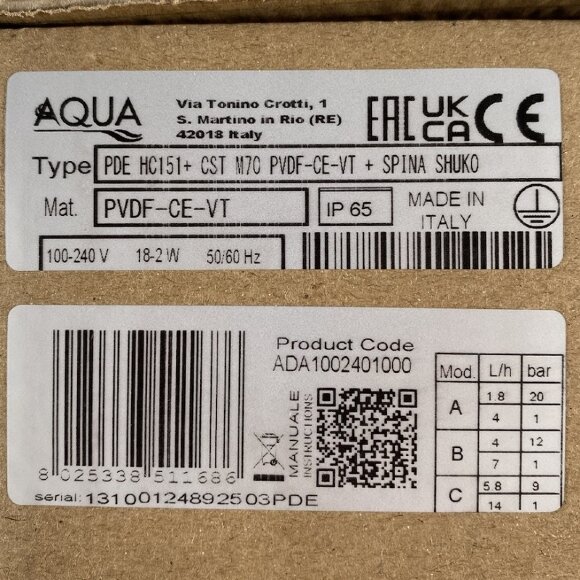 Bomba dosificadora para desinfección de agua PDE HC151+ CST M70 PVDF-CE-VT + SHUKO PLUG, 1,8-14 l/h, 20-1 bar Bomba dosificadora para desinfección de agua PDE HC151+ CST M70 PVDF-CE-VT + SHUKO PLUG, 1,8-14 l/h, 20-1 bar