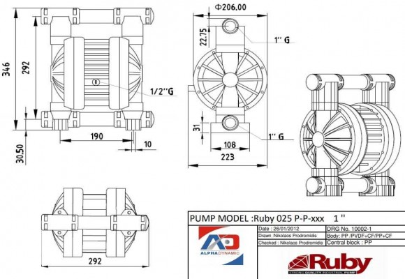 RUBY 025P-P-TPT-F pneumatic diaphragm pump RUBY 025P-P-TPT-F pneumatic diaphragm pump