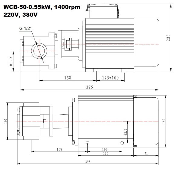 Stainless steel gear pump for pumping viscous liquids WCB-50/220V 50Hz, 25 l/min, 30 m, AISI 304, 0.55 kW, 1400 rpm, Ex Stainless steel gear pump for pumping viscous liquids WCB-50/220V 50Hz, 25 l/min, 30 m, AISI 304, 0.55 kW, 1400 rpm, Ex