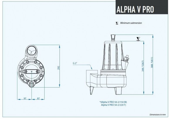 Bomba sumergible Dreno ALPHA V PRO 50-2/110 T con impulsor vortex Bomba sumergible Dreno ALPHA V PRO 50-2/110 T con impulsor vortex