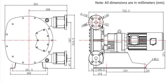 Bomba industrial de manguera JXHIN-32-CI+Titanium-F-NR-P, 1.65 m3/h, 1,5 kW, 16 bar, 380V