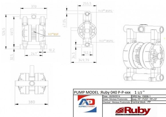 RUBY 040P-P-EPT-E Pneumatische Membranpumpe RUBY 040P-P-EPT-E Pneumatische Membranpumpe