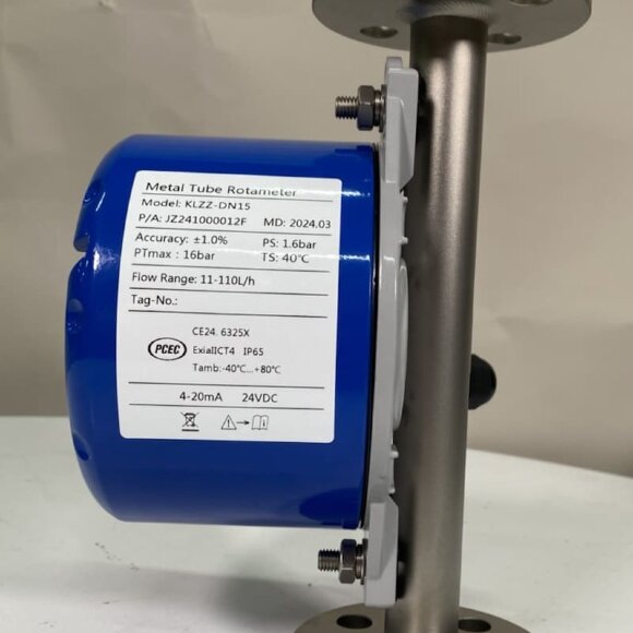 DN15 stainless steel flow meter rotameter KLZZ PN6 (liquid alcohol mixture C2H5OH 92%), 11-110 l/h, 4-20mA, Ex DN15 stainless steel flow meter rotameter KLZZ PN6 (liquid alcohol mixture C2H5OH 92%), 11-110 l/h, 4-20mA, Ex