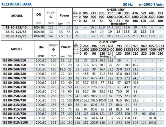 Pompa konsolowa do zaopatrzenia w wodę BSM 80-200/300 (144/53,1), 30kW, 2900