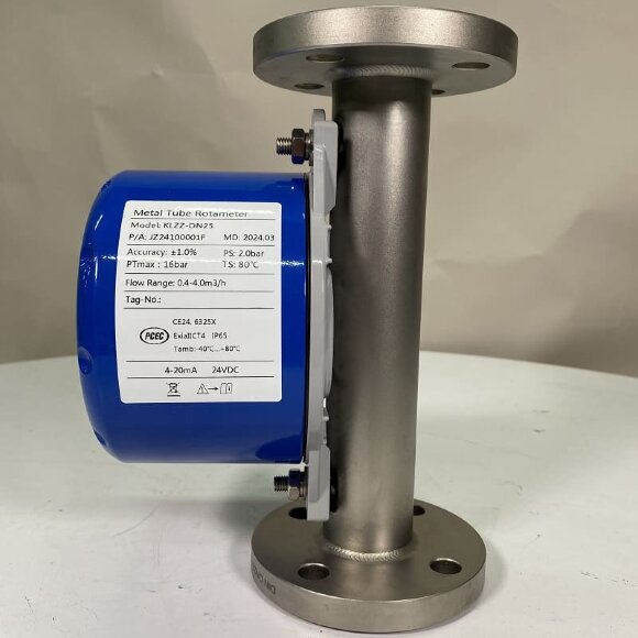 DN25 Flow meter rotameter stainless steel KLZZ PN6 (liquid Alcohol mixture C2H5OH 30%), 0.4-4.0 m3/h, 4-20mA, Ex DN25 Flow meter rotameter stainless steel KLZZ PN6 (liquid Alcohol mixture C2H5OH 30%), 0.4-4.0 m3/h, 4-20mA, Ex