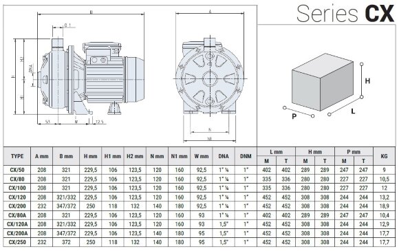 Edelstahlpumpe zur Gartenbewässerung CX/100, 0,75 kW, 6,6 m3/h, 32m, 220V/M, AISI 304 (EBARA CDXM 90/10)
