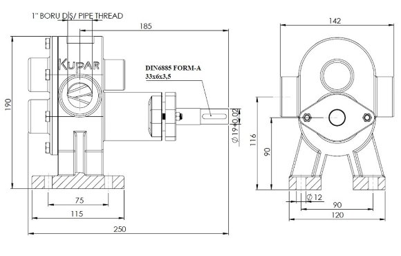 Bomba de engranajes de acero inoxidable Kupar KHP 1 pulgada-C, AISI 316, 2-5 m3/h para productos químicos