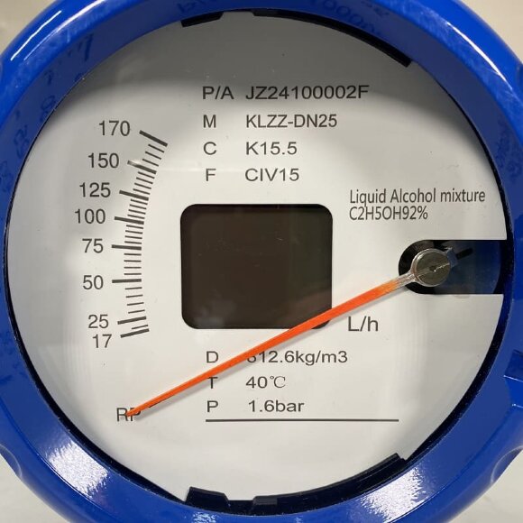 DN25 stainless steel KLZZ PN16 flow meter (liquid Alcohol mixture C2H5OH 92%), 17-170 l/h, 4-20mA, Ex DN25 stainless steel KLZZ PN16 flow meter (liquid Alcohol mixture C2H5OH 92%), 17-170 l/h, 4-20mA, Ex
