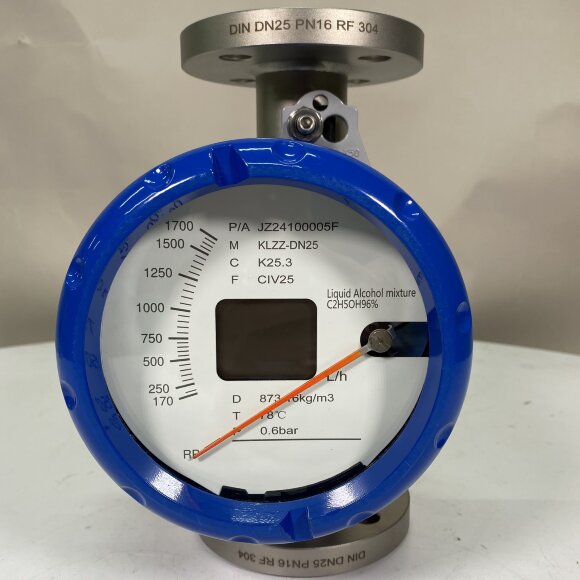 DN25 stainless steel flow meter rotameter KLZZ PN16 (liquid Alcohol mixture C2H5OH 96%), 170-1700 l/h, 4-20mA, Ex DN25 stainless steel flow meter rotameter KLZZ PN16 (liquid Alcohol mixture C2H5OH 96%), 170-1700 l/h, 4-20mA, Ex