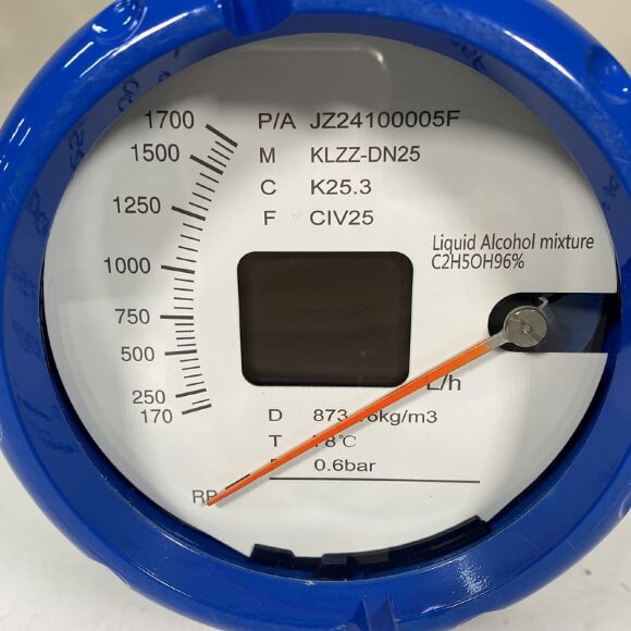 DN25 stainless steel flow meter rotameter KLZZ PN16 (liquid Alcohol mixture C2H5OH 96%), 170-1700 l/h, 4-20mA, Ex DN25 stainless steel flow meter rotameter KLZZ PN16 (liquid Alcohol mixture C2H5OH 96%), 170-1700 l/h, 4-20mA, Ex