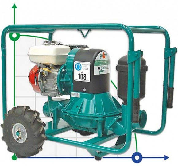 Caffini - Libellula Lib 1-3, AL Membranpumpe mit Honda Benzinmotor montiert auf Anhänger mit Rädern