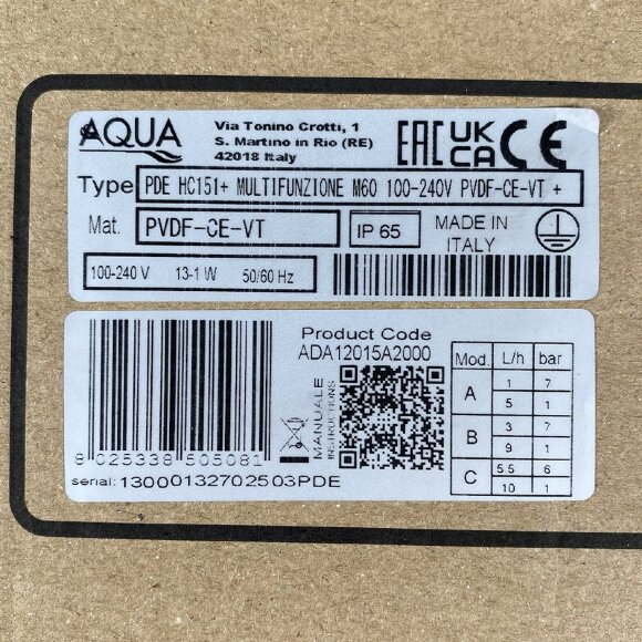Bomba dosificadora PDE HC151+ MULTIFUNCIÓN M60 240V PVDF-CE-VT + ENCHUFE SHUKO, 1-10 l/h, 7-1 bar