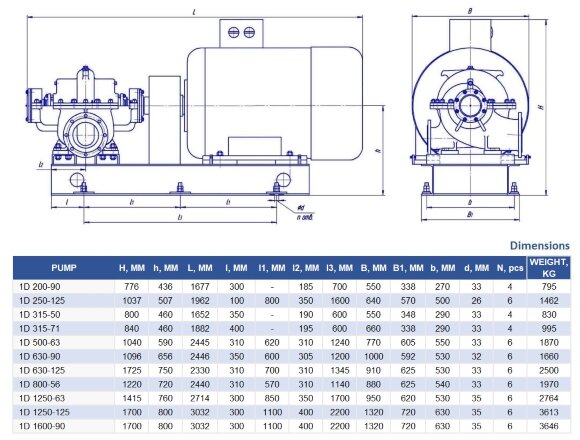 Double Suction Split Case Pump 1D1250-63a, 250 kW, 1500