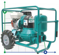 Caffini - Libellula Lib 1-4, AL мембранный насос с бензиновым двигателем Honda, установленный на прицепе с колесами Caffini - Libellula Lib 1-4, AL мембранный насос с бензиновым двигателем Honda, установленный на прицепе с колесами