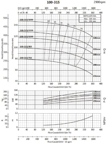 Pompa do zaopatrzenia w wodę BS 100-315/1320 (240/119,7), 132kW, 2900 bez silnika