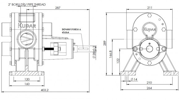 Bomba de engranajes de acero inoxidable Kupar KHP 2 pulgadas-C, AISI 316, 2-25 m3/h Bomba de engranajes de acero inoxidable Kupar KHP 2 pulgadas-C, AISI 316, 2-25 m3/h