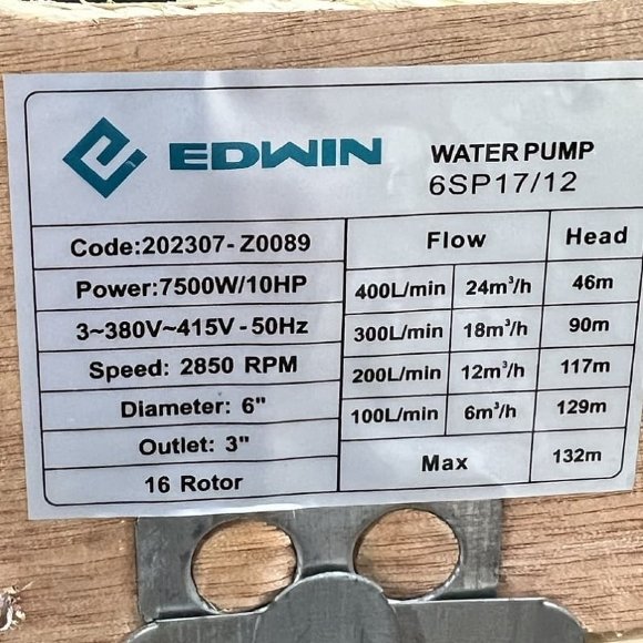 Bomba sumergible para pozos 6SP17/12, Salida: 3 pulgadas, 7,5 kW, 380V (ECV 6-16-90) Bomba sumergible para pozos 6SP17/12, Salida: 3 pulgadas, 7,5 kW, 380V (ECV 6-16-90)